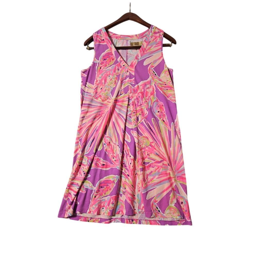 LILLY PULITZER Womens Dress Small V Neck Swing Amina Sunseekers Pink Sleeveless